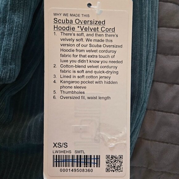 NWT Scuba Oersized Hoodie *Velvet Cord - XS/S Storm Teal - Picture 6 of 8